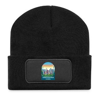 Centre du port de Vancouver Canada Art de voyage - Beanie recyclé à patch - noir - Devant