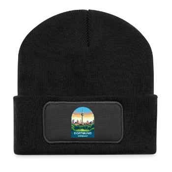 Dortmund Germany Skyline Vintage Travel Art - Recycled Patch Beanie - black - Front