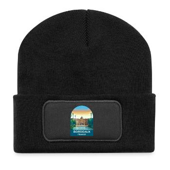 Bordeaux France Vintage City Travel Poster - Recycled Patch Beanie - black - Front