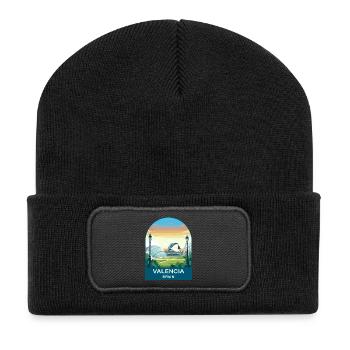 Valencia Spain City of Arts Vintage Travel Art - Recycled Patch Beanie - black - Front