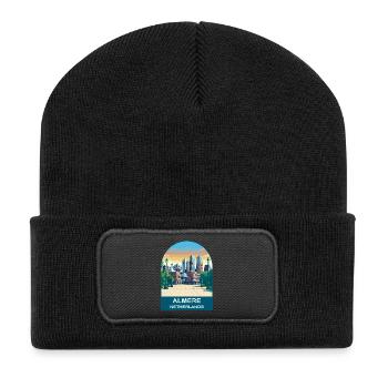 Almere Niederlande Moderne Skyline Vintage-Kunst - Recycelte Patch Beanie - Schwarz - Vorne