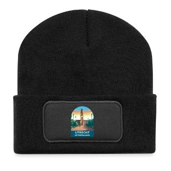 Utrecht Néerlandais Tour Dom Art de voyage vintage - Beanie recyclé à patch - noir - Devant