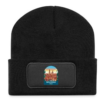 Art d’affiche de voyage vintage à Bologne, Italie - Beanie recyclé à patch - noir - Devant