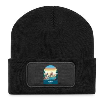 Bari Italy Vintage Travel Poster Art - Recycled Patch Beanie - black - Front