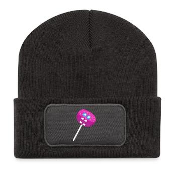 Lustiger Lolli Lollis Kinder Kind - Recycelte Patch Beanie - Dunkelgrau - Vorne