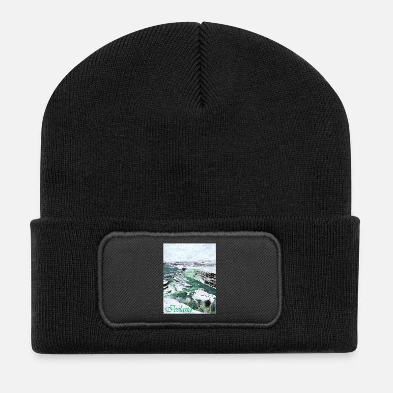 Frozen waterfalls in Iceland - Recycled Patch Beanie - black