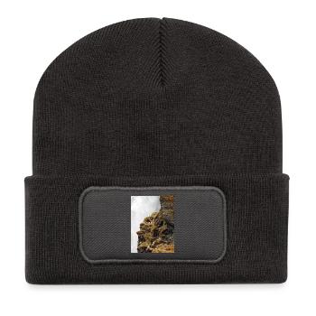Seabirds sitting on the cliff near waterfall - Recycled Patch Beanie - dark grey - Front