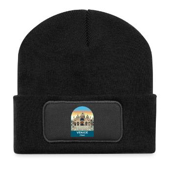 Venedig, Italien Vintage-Reiseplakat-Kunst - Recycelte Patch Beanie - Schwarz - Vorne