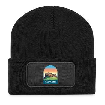 Edinburgh UK Vintage Travel Poster Art - Recycled Patch Beanie - black - Front