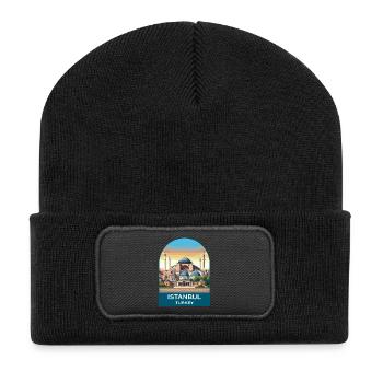 Istanbul Turkey Vintage Travel Poster Art - Recycled Patch Beanie - black - Front