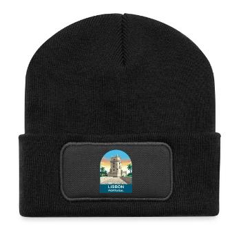 Lisbon Portugal Vintage Travel Poster Art - Recycled Patch Beanie - black - Front