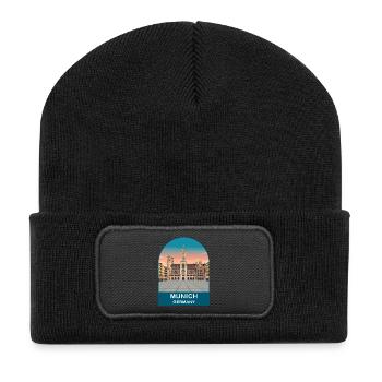 Munich Germany Town Hall Vintage Travel Poster - Recycled Patch Beanie - black - Front