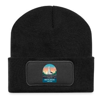 Reykjavik Island Vintage-Reiseplakat - Recycelte Patch Beanie - Schwarz - Vorne