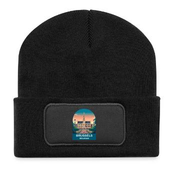 Brussels Belgium Vintage Travel Poster - Recycled Patch Beanie - black - Front