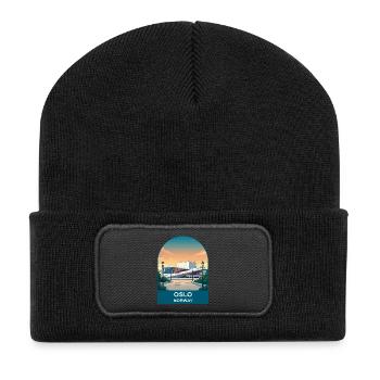 Art d’affiches de voyage vintage à Oslo, Norvège - Beanie recyclé à patch - noir - Devant