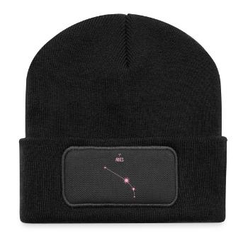 Widder-Tierkreiszeichen Sternbild Pastellrosa - Recycelte Patch Beanie - Schwarz - Vorne