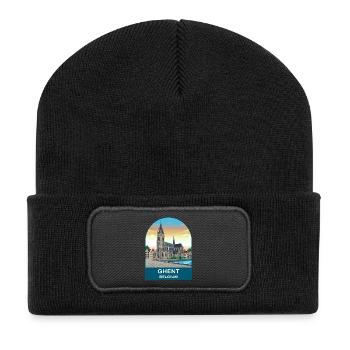 Ghent Belgium Vintage Travel Poster Art - Recycled Patch Beanie - black - Front