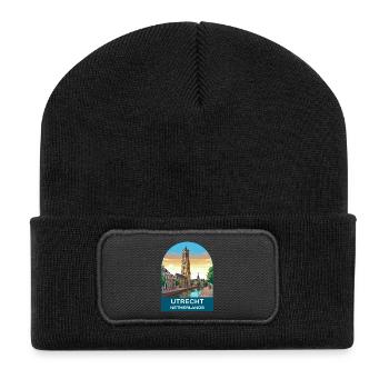 Utrecht Néerlandais Tour Dom Art de voyage vintage - Beanie recyclé à patch - noir - Devant