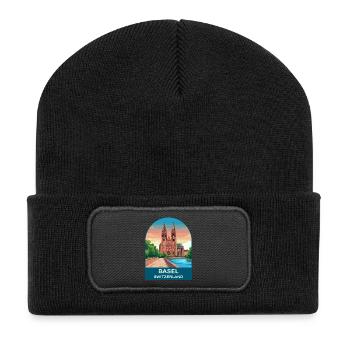 Basel Switzerland Vintage Travel Poster Art - Recycled Patch Beanie - black - Front