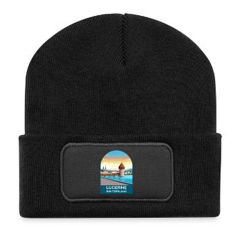 Luzern Schweiz Vintage-Reiseplakat - Recycelte Patch Beanie - Schwarz - Vorne