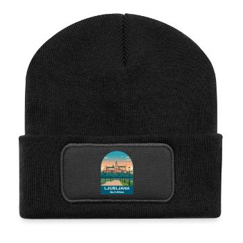 Ljubljana Slowenien Vintage-Reiseplakat - Recycelte Patch Beanie - Schwarz - Vorne