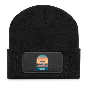 Galway Ireland Vintage Travel Poster Art - Recycled Patch Beanie - black - Front