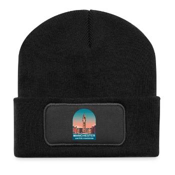 Affiche de voyage vintage Manchester UK - Beanie recyclé à patch - noir - Devant