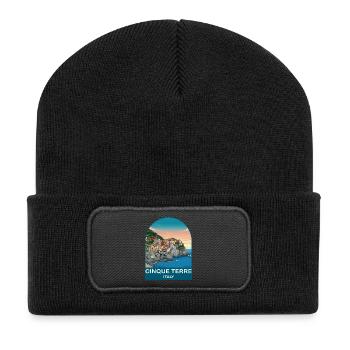 Cinque Terre Italy Vintage Travel Poster - Recycled Patch Beanie - black - Front