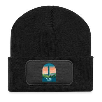 Taipei Taiwan Skyline Vintage-Reiseillustration - Recycelte Patch Beanie - Schwarz - Vorne