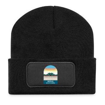 Seoul South Korea Palace Vintage Travel Art - Recycled Patch Beanie - black - Front