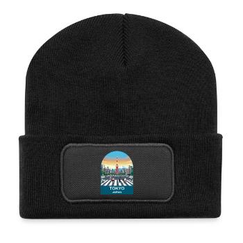 Tokyo Japan Skyline Vintage-Reiseposter - Recycelte Patch Beanie - Schwarz - Vorne