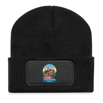 Nuremberg Germany Vintage Travel Poster Art - Recycled Patch Beanie - black - Front