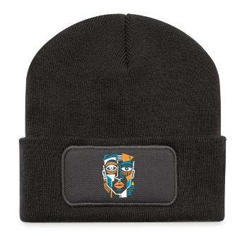 Visage cubiste coloré - Beanie recyclé à patch - charbon - Devant