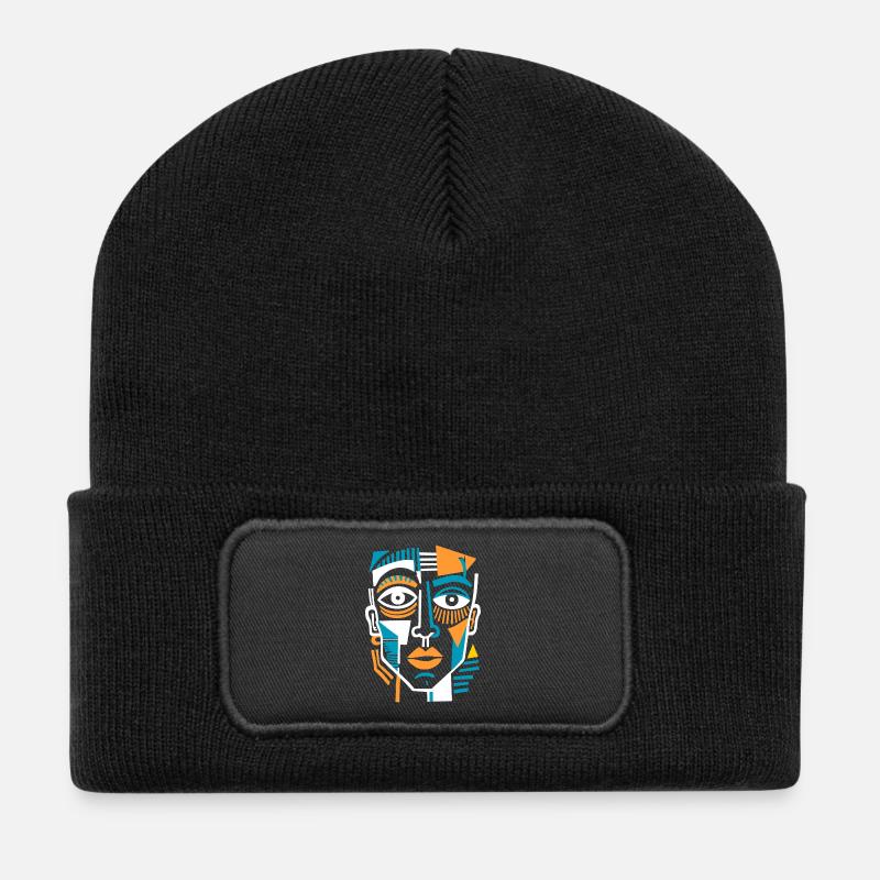 Buntes kubistisches Gesicht - Recycelte Patch Beanie - Schwarz