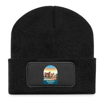 Rhodes Greece Vintage Travel Poster Art - Recycled Patch Beanie - black - Front