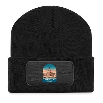 Wroclaw Poland Vintage Travel Poster Art - Recycled Patch Beanie - black - Front