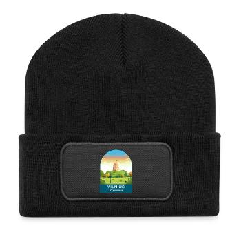 Vilnius Lithuania Vintage Travel Poster Art - Recycled Patch Beanie - black - Front