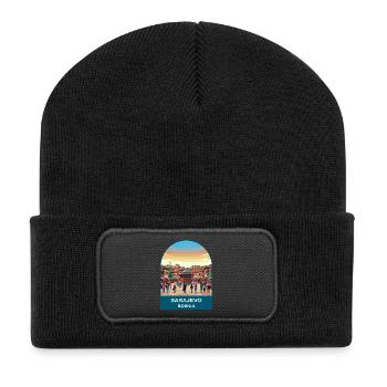 Sarajevo Bosnia Vintage Travel Poster Art - Recycled Patch Beanie - black - Front