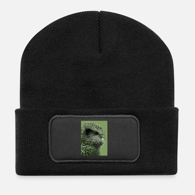 Illustration Kakapo en vert - Beanie recyclé à patch - noir