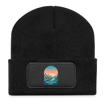Sao Paulo Brazil Skyline Modern Travel Poster - Recycled Patch Beanie - black - Front