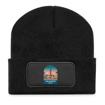 Salvador Brazil Pelourinho Reiseplakat-Kunst - Recycelte Patch Beanie - Schwarz - Vorne