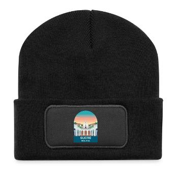 Sucre Bolivia White City Vintage Travel Poster - Recycled Patch Beanie - black - Front