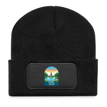 Hanoi Vietnam Pagode Vintage-Reiseposter - Recycelte Patch Beanie - Schwarz - Vorne