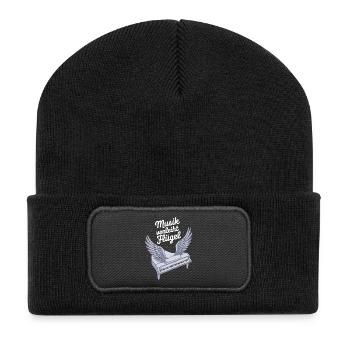 Musik verleiht Flügel - Klavier Konzert Pianist - Recycelte Patch Beanie - Schwarz - Vorne