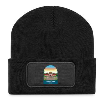 Nanjing China Ming Palace Vintage Travel Poster - Recycled Patch Beanie - black - Front