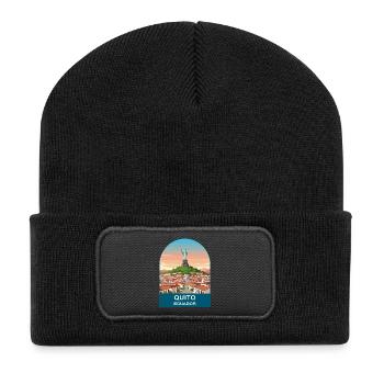 Quito Ecuador El Panecillo Vintage Travel Art - Recycled Patch Beanie - black - Front