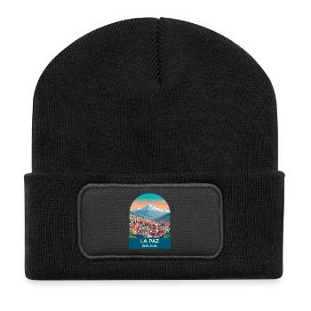 La Paz Bolivien Seilbahn Vintage Reisekunst - Recycelte Patch Beanie - Schwarz - Vorne