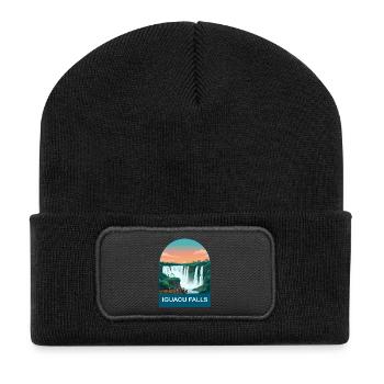 Art d’affiche vintage de voyage de la cascade Iguacu Falls - Beanie recyclé à patch - noir - Devant