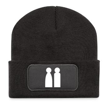 Minimalistisches Paar | Mann & Frau Silhouette  - Recycelte Patch Beanie - Dunkelgrau - Vorne