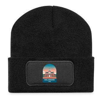 Delaware USA Vintage-Reiseplakat-Kunst - Recycelte Patch Beanie - Schwarz - Vorne